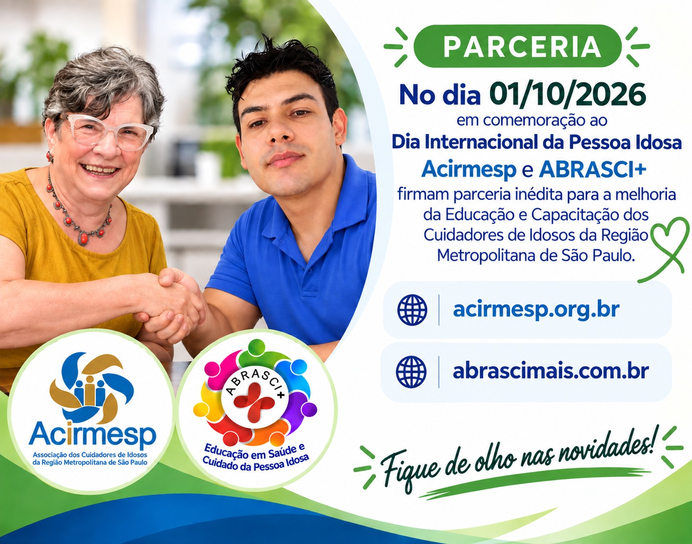 Aperto de mão entre duas pessoas, divulgação da parceria entre Acirmesp e ABRASCI+